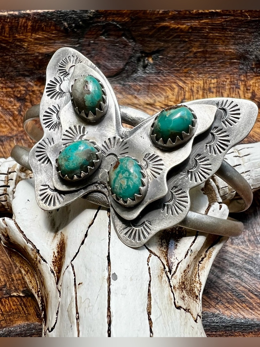 Sterling Silver Fox Turquoise Butterfly Cuff Bracelet Size 7 - Picture 5 of 10